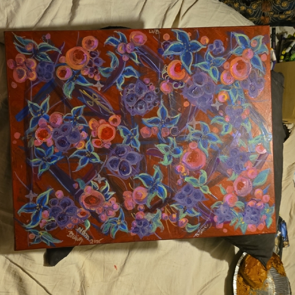 Red and Purple Abstract Floral Painting